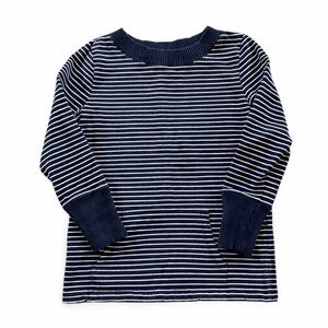 Talbots Navy Stripe Knit Top Small Coastal Grandma Ribbed Trim Pocket Preppy